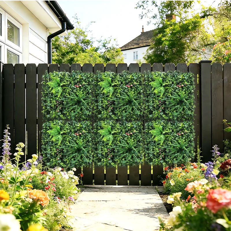 Outsunny Set de 6 Setos Artificiales Ocultación Jardín 50x50 cm Tipo Milán Fácil Montaje Anti-UV para Terraza Balcón Verde