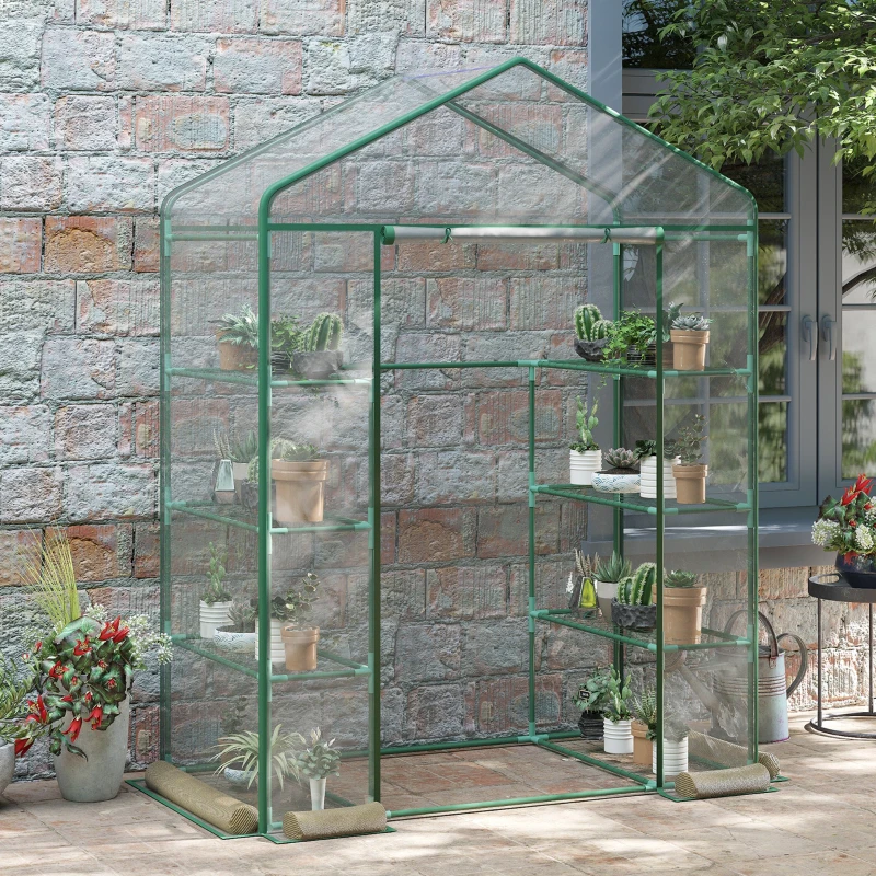 Outsunny Serra da Giardino in Acciaio e PVC Trasparente con Porta Avvolgibile, 143x73x195 cm, verde