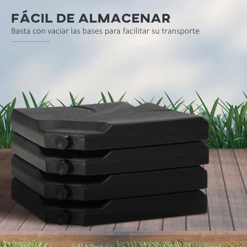 Outsunny Base para Sombrilla de 4 Piezas Rellenable con Arena 72 kg o Agua 56 kg para Jardín Patio Terraza Negro