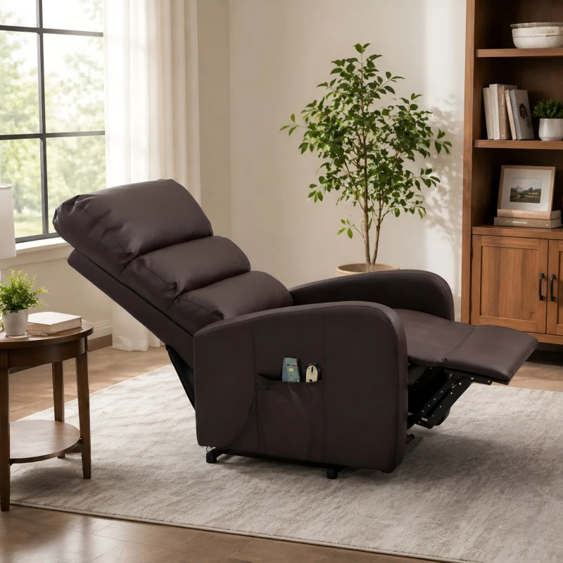 Power Lift Recliner Massage Chair with Heat & Vibration, Heavy Duty Safety Motion, Side Pockets, Remote Control, 73x91x109 cm, Brown