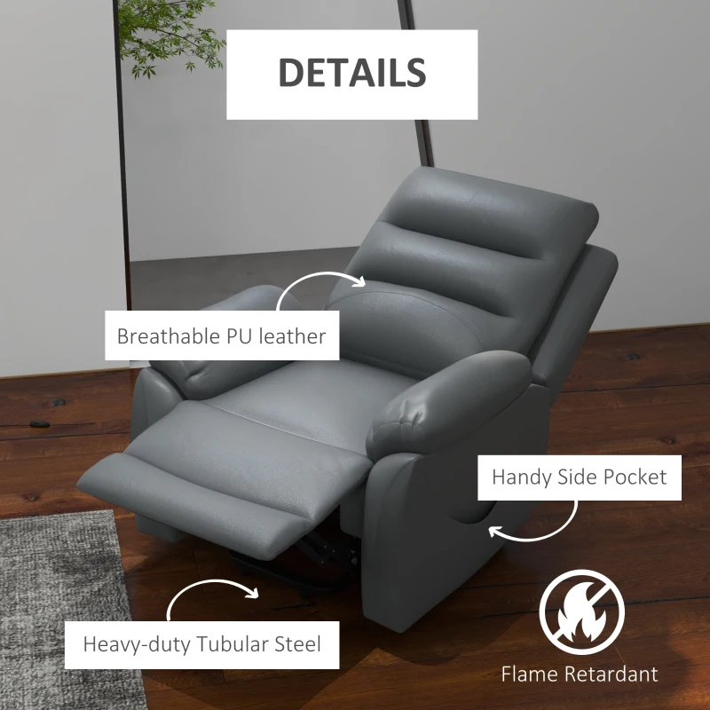 HOMCOM Electric Riser and Recliner for Elderly with 8 Vibration Massage, PU Leather Power Lift Recliner Chair for Living Room with Side Pockets, Footrest, Grey