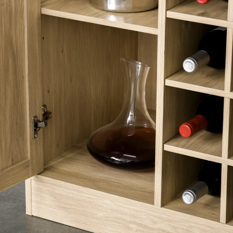 HOMCOM Mobile Cucina con Cassetto, 4 Armadietti, Mensole e Portabottiglie, Credenza Alta in Legno, Rovere, 106x48x180cm