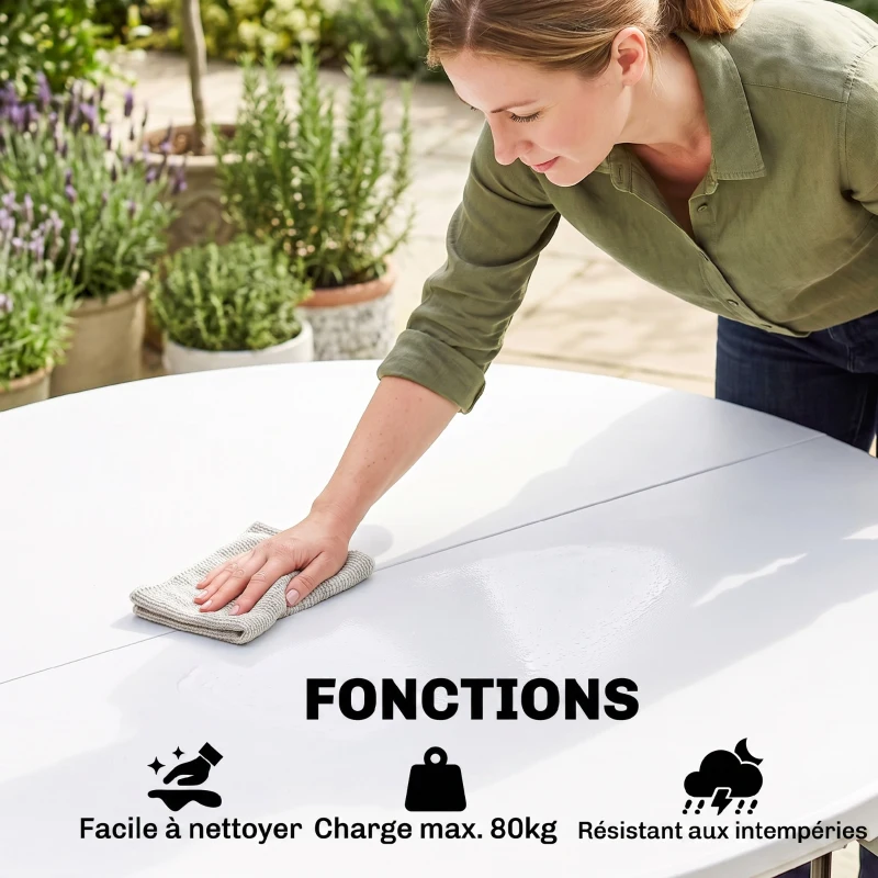 Outsunny Table ronde de jardin pliante Ø122 cm peut accueillir 6 personnes pour évènement, structure métal, plateau HDPE
