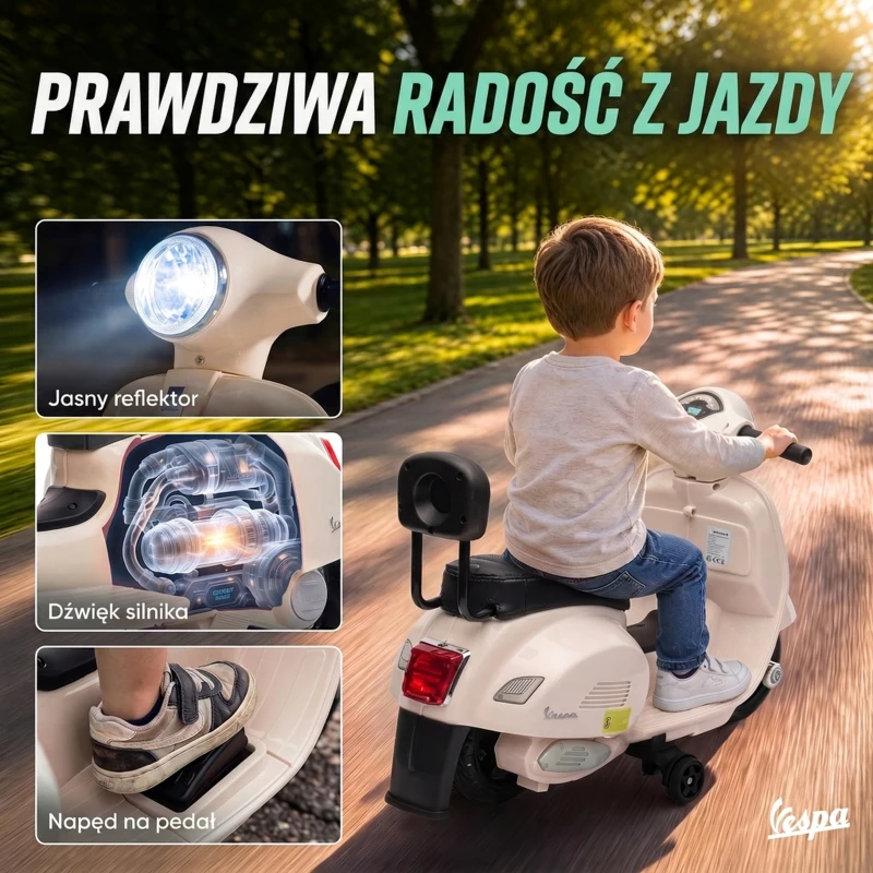 AIYAPLAY Elektryczny motocykl dziecięcy Mini Vespa GTS 6V z akumulatorem litowym Ergonomiczne siedzisko i oparcie 1,5-3 lat