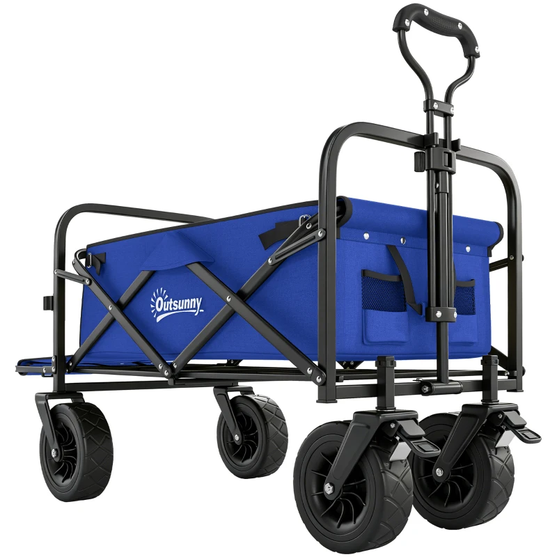 Outsunny Carrinho de Transporte Dobrável para Jardim com Guiador Telescópico Capacidade 100 kg 99x57x77-100 cm Azul Escuro