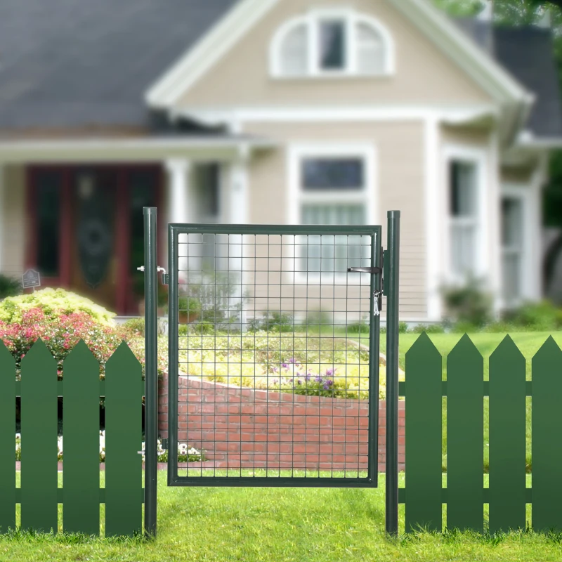 HOMCOM Green Steel Garden Gate with Lock and 3 Keys 97 x 150cm, Green