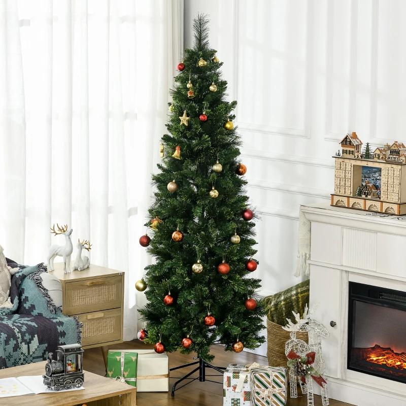 HOMCOM Árbol de Navidad Artificial de 180 cm con 618 Ramas Agujas de Pino y Base de Acero Ø70x180 cm Verde
