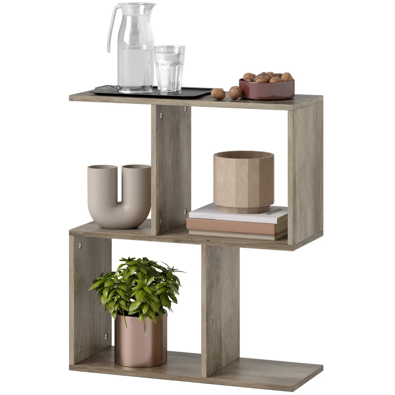HOMCOM Side Table, Narrow End Table with Storage Shelves, S-Shaped, 3-Tier, 50W x 19.5D x 58H cm, Grey