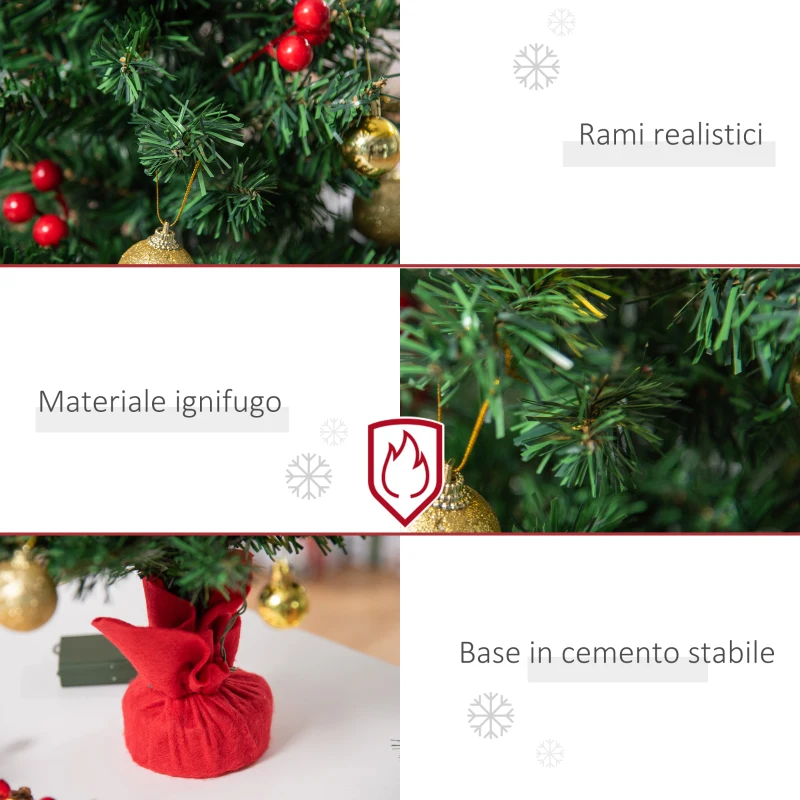 HOMCOM Piccolo Albero di Natale 60cm con 15 Luci a LED e Decorazioni