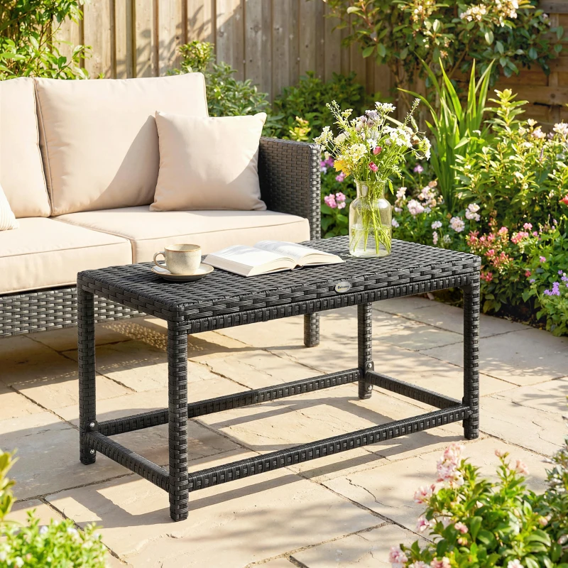 Outsunny Outdoor Coffee Table Side Table with Rectangular Shape Frame for Patio, Balcony, Black