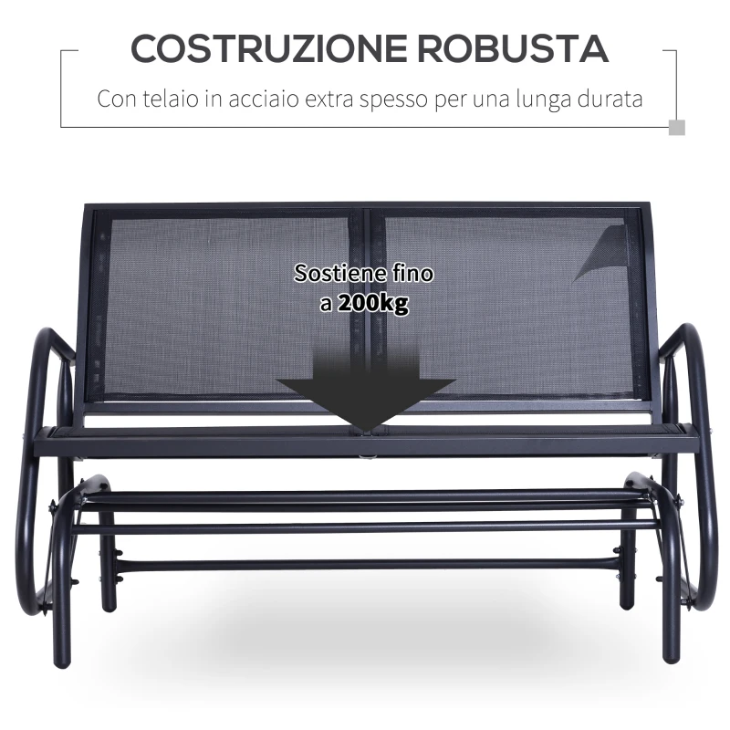 Outsunny Panchina a Dondolo da Giardino a 2 Posti in Metallo e Tessuto a Rete Traspirante, 120x70x85cm, Nero
