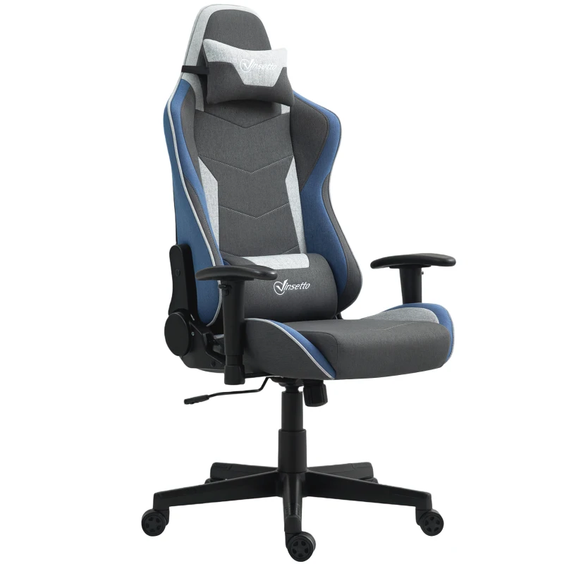 Vinsetto Sedia da Gaming Reclinabile a 150° con Funzione Dondolo, in Tessuto Effetto Lino, 66x53x128-138 cm, Grigio