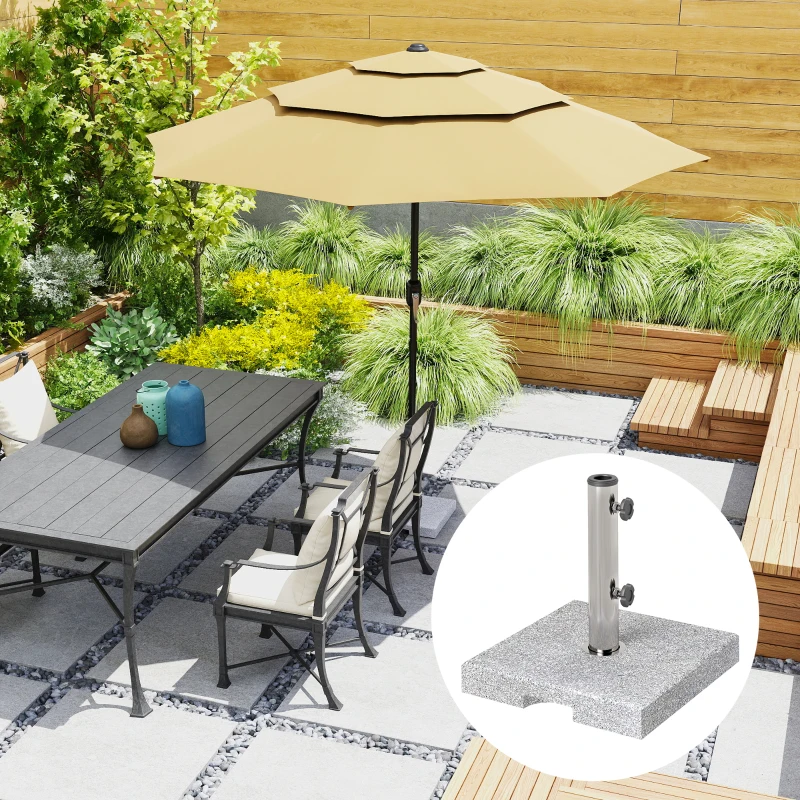 Outsunny Base per Ombrellone Quadrata in Granito da 21 kg con Maniglie e 2 Manopole Regolabili, Grigio