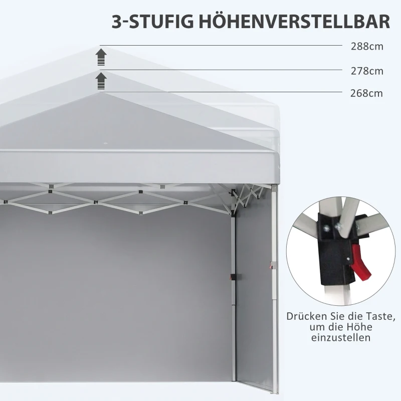 Outsunny Faltpavillon, zwei Seitenwände, Tragetasche, Stahlrahmen, hellgrau, 3 x 3 x 2,7 m