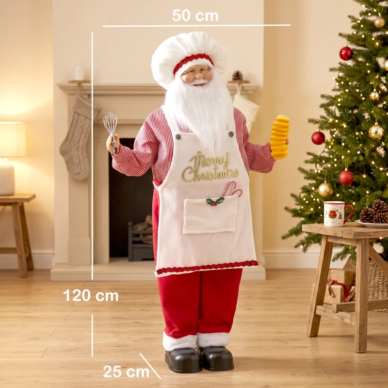 HOMCOM 4ft Singing Cooking Santa Claus, Standing Christmas Animated Santa Figure with Head Moving, Sound/Touch Activated