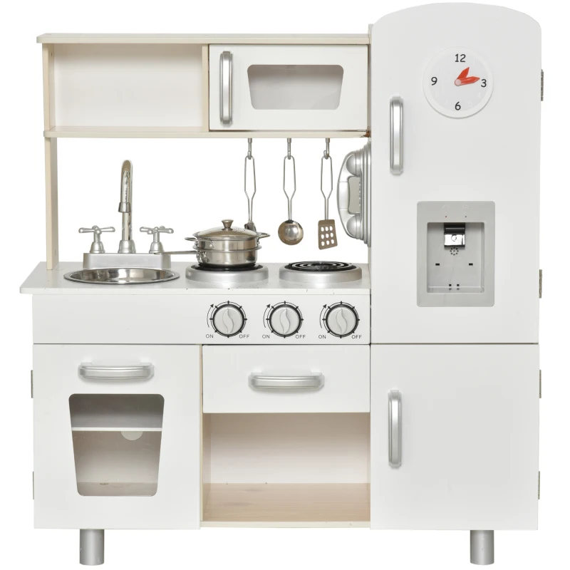 HOMCOM Cuisine Bois Jeu d'imitation - Cuisine Enfant - Nombreux Accessoires & rangements Inclus - MDF pin Blanc chêne Clair