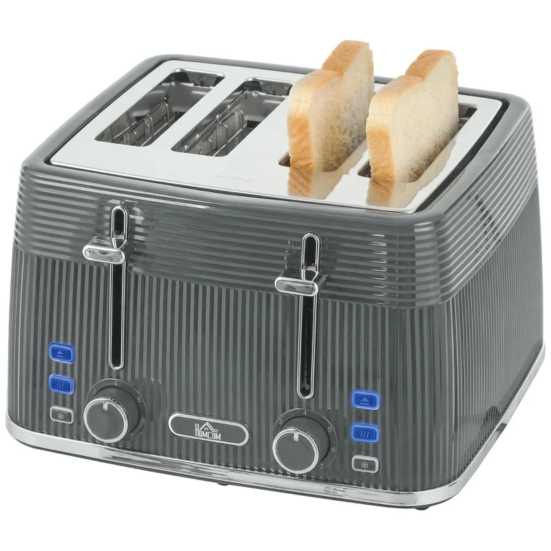 HOMCOM 4 Slice Toaster with 7 Browning Levels, Bread Toaster with Removable Crumb Tray, Grey