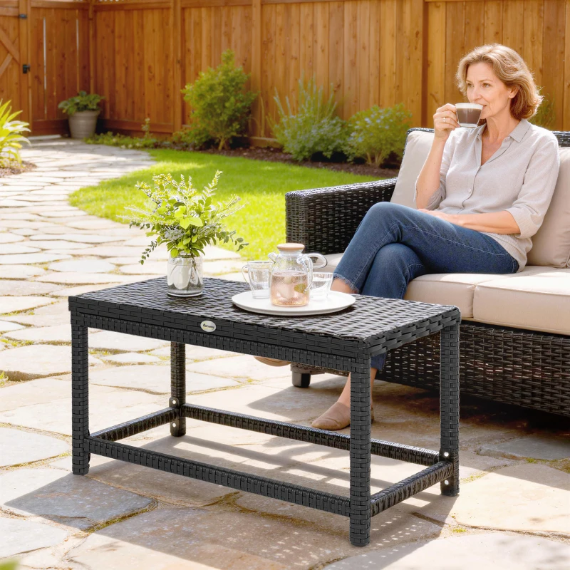 Outsunny Outdoor Coffee Table Side Table with Rectangular Shape Frame for Patio, Balcony, Black