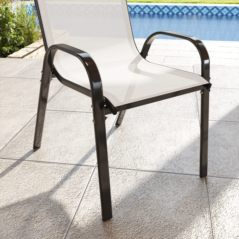 Outsunny Set 2 Sedie da Giardino Impilabili con Braccioli Curvi, in Acciaio e Tessuto Traspirante, 54x71x93 cm, Grigio Chiaro
