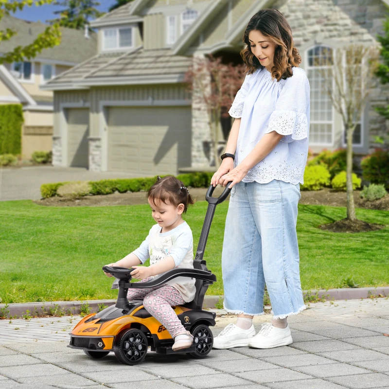AIYAPLAY Macchinina per Bambini 2 in 1 con Maniglione e Barriera di Sicurezza, 86.5x40x89.5 cm, Arancione e Nero