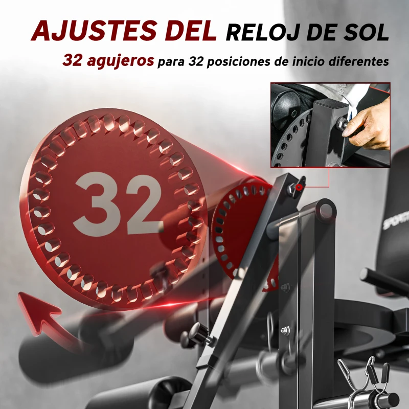 SPORTNOW Máquina de Extensión y Curl de Piernas Ajustable con Carga de Placas para Entrenamiento de Cadera Muslos en Gimnasio