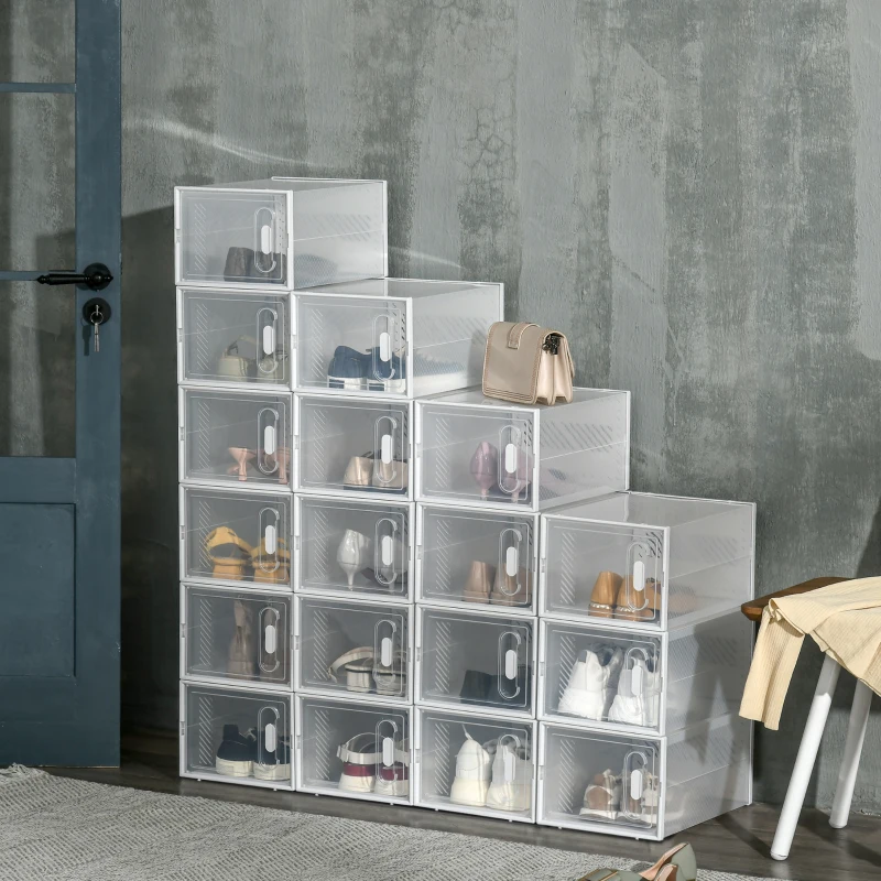 HOMCOM Mobile Scarpiera Rettangolare in Plastica PP, 18 Box 25x35x19 cm per Scarpe max 43 EU, Vestiti e Libri
