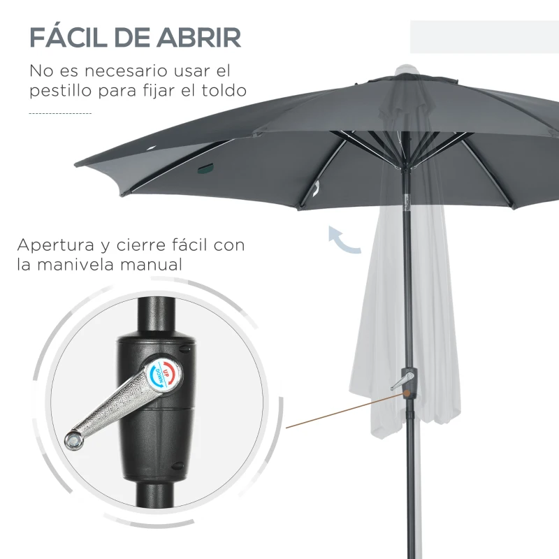 Outsunny Sombrilla de Jardín con Manivela y Techo Inclinable y para Patio Terraza Exterior Ø300x252 cm Gris