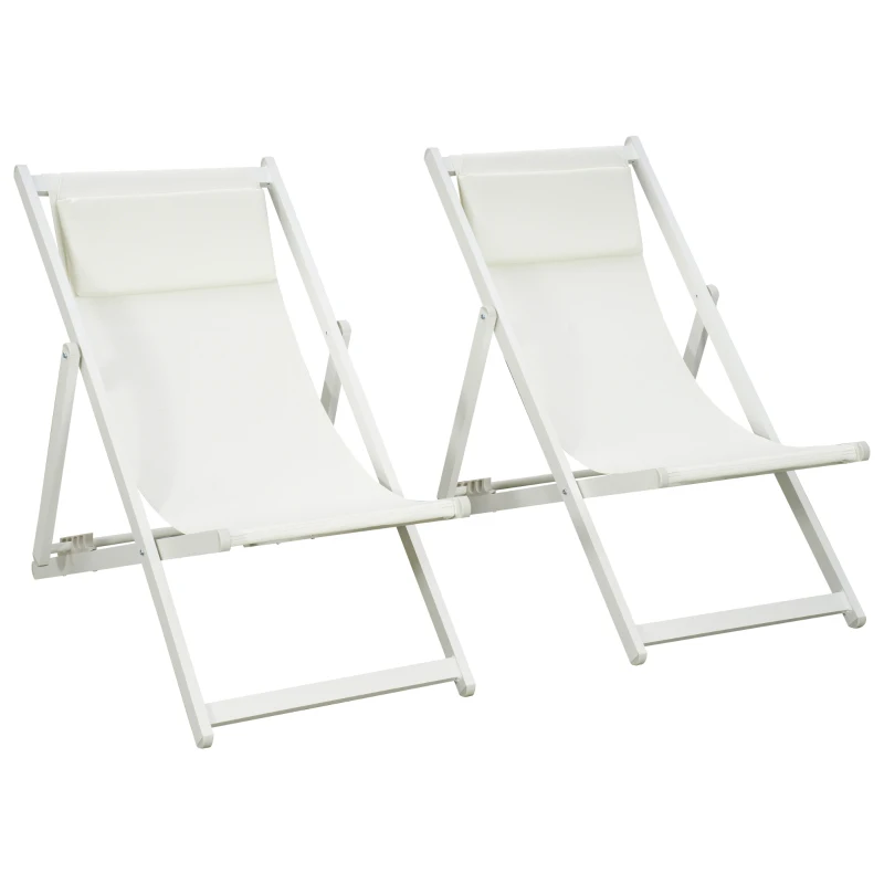 Outsunny Conjunto de 2 Tumbonas Plegables de Aluminio con Respaldo Regulable en 5 Posiciones Reposacabezas 60x100x85 cm Blanco