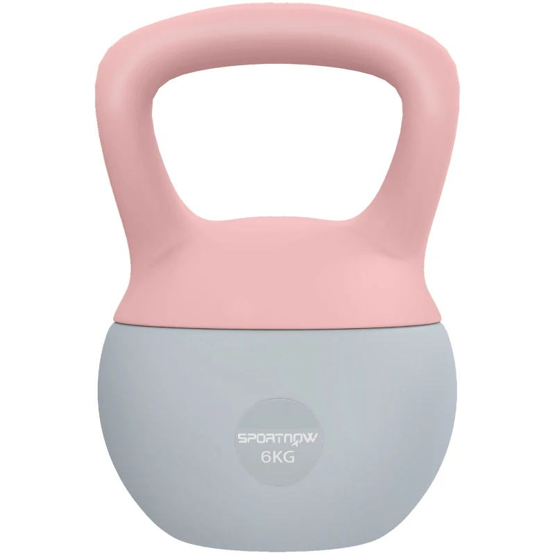 SPORTNOW Kettlebell 6 kg Haltère avec Poignée Antidérapante pour Fitness Musculation Cardio, 19 x 19 x 28 cm Rose