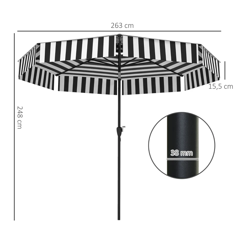 Outsunny Sombrilla de Jardín Inclinable Ø263 cm con Protección UV30+ Techo Doble Ventilado y Manivela para Patio Jardín y Piscina
