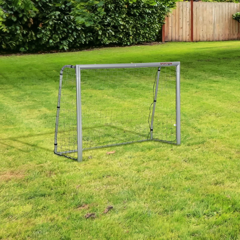 SPORTNOW Porta da Calcio Grigia 180x120x60 cm con Viti e Picchetti inclusi, in PE e Metallo