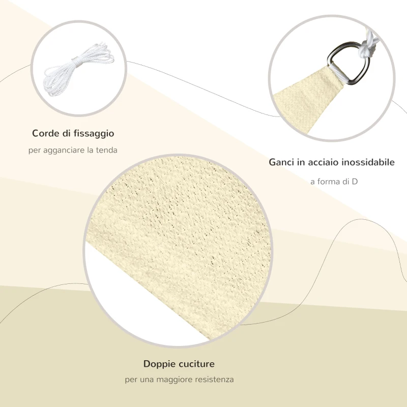 Outsunny Tenda a Vela Triangolare Parasole in HDPE per Spazi Esterni, 3x3x3 m, Crema Bianco Avorio