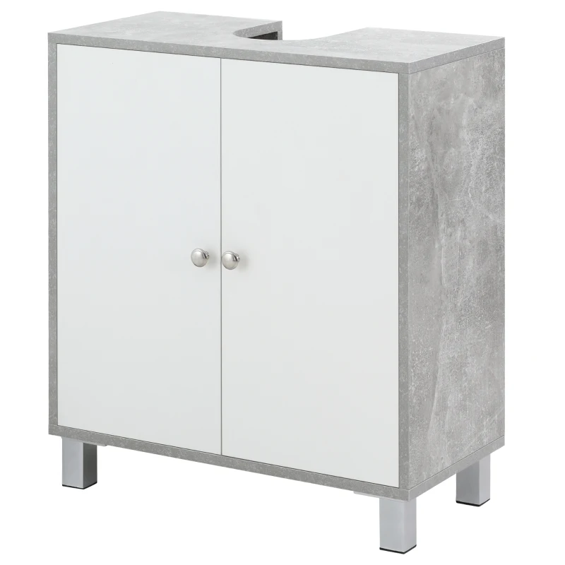 kleankin Under Sink Cabinet, Bathroom Vanity Unit, Storage Cupboard with Adjustable Shelves, White and Grey
