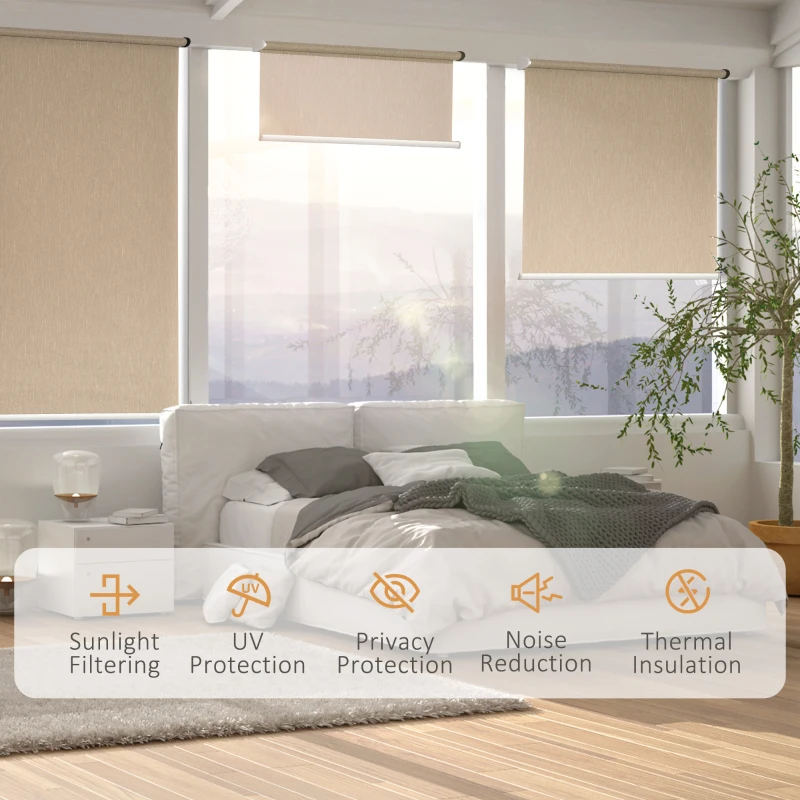 HOMCOM WiFi Smart Roller Blinds Work with TUYA App, Window Shade with Rechargeable Battery, Electric Shades Blind Easy Fit Home Office Living Room Bathroom Kitchen, Brown, 80cm x 180cm