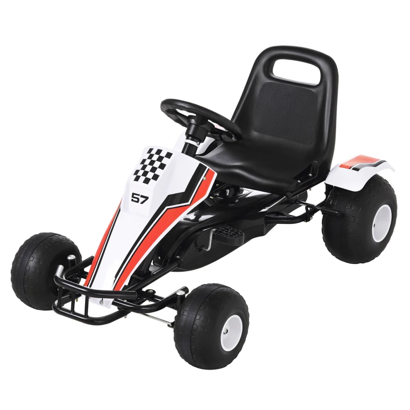 HOMCOM Gokart, Tretauto mit verstellbarem Sitz, Bremse, Pedalantrieb, Tretfahrzeug mit Vor- und Rückwärtsgang, Kinderfahrzeug bis 35 kg belastbar, für Kinder 3-6 Jahre Weiß