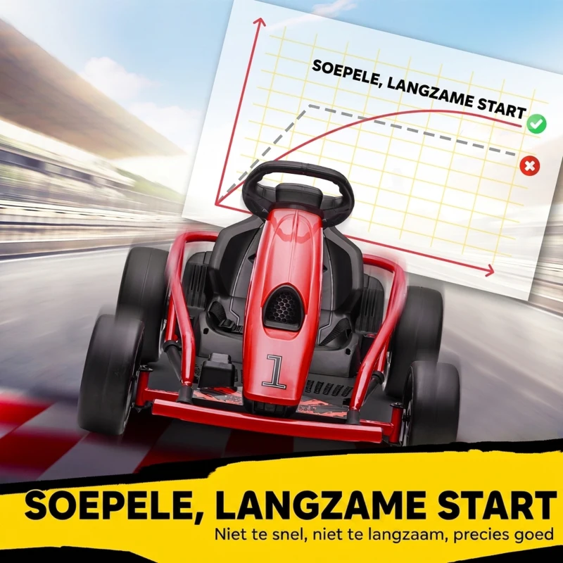 HOMCOM 24V elektrische go-kart voor kinderen, tot 13 km/u, met driftfunctie, 2 motoren, rood, 8-12 jaar