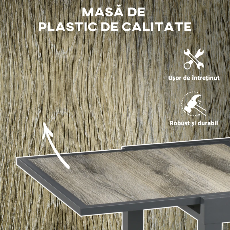 Outsunny Masă de Grădină Extensibilă pentru 6 Persoane din Plastic și Aluminiu, 80/160x80x75 cm, Bej
