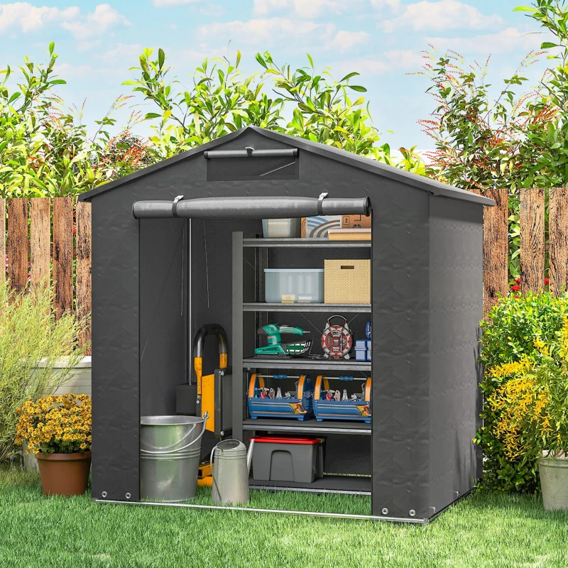 Outsunny 6 x 4 ft Outdoor Garden Storage Shed, Waterproof Bike Tent with Vent and Roll-Up Zipper Door