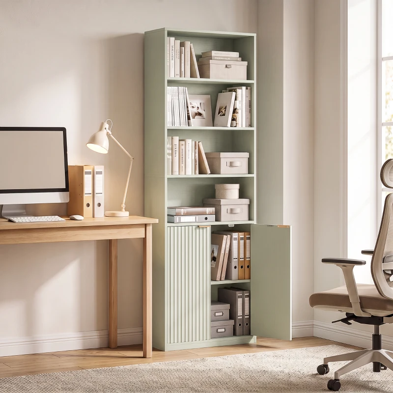 HOMCOM Bookcase Adjustable Shelf Bookshelf Anti-Tip Hardware 6-Tier, Light Green