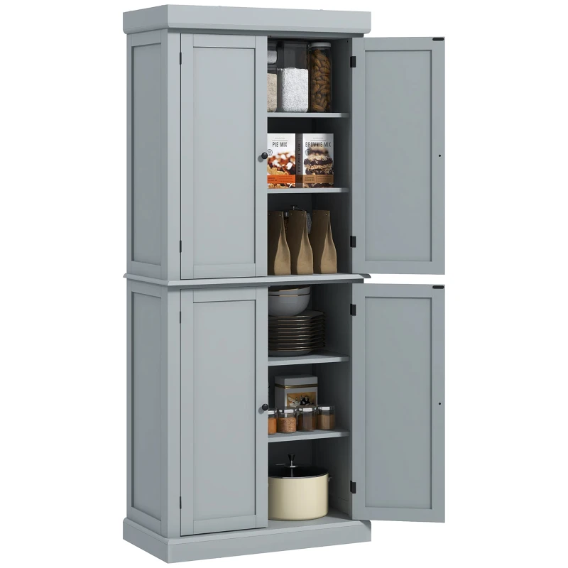 HOMCOM Armoire de cuisine buffet cuisine style moderne avec placards, étagères réglables, 76 x 40,5 x 184 cm, gris(m-11)