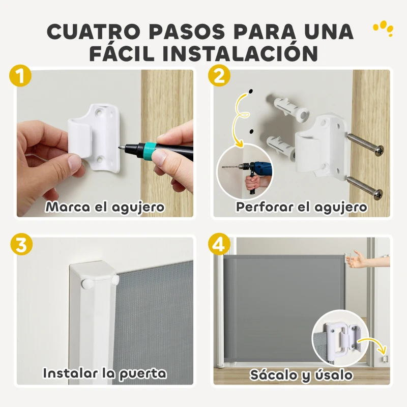 PawHut Barrera Seguridad para Perros Extensible Barrera para Mascotas con Extensión de Acero 5,5-115x5,5x82,5 cm Gris