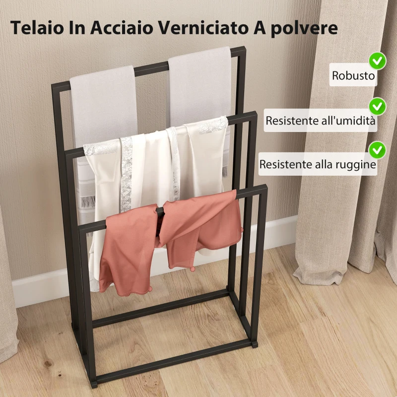 HOMCOM Portasciugamani da Terra a 3 Bracci Autoportante in Acciaio, 45x21.5x85 cm