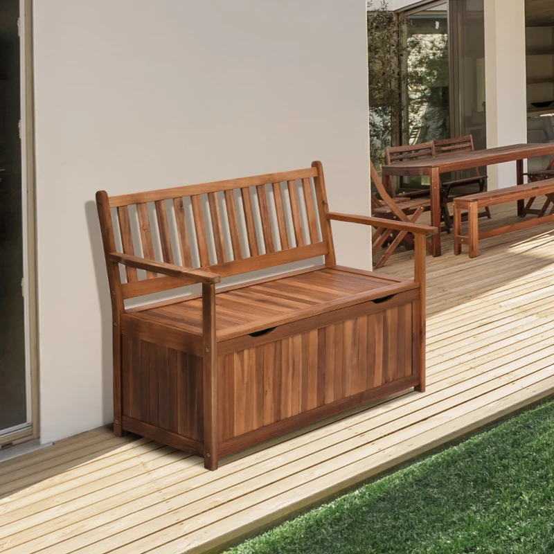 Outsunny Gartenbank Truhenbank Sitzbank mit Stauraum 2-Sitzer Holz Braun B120 x T60 x H87cm