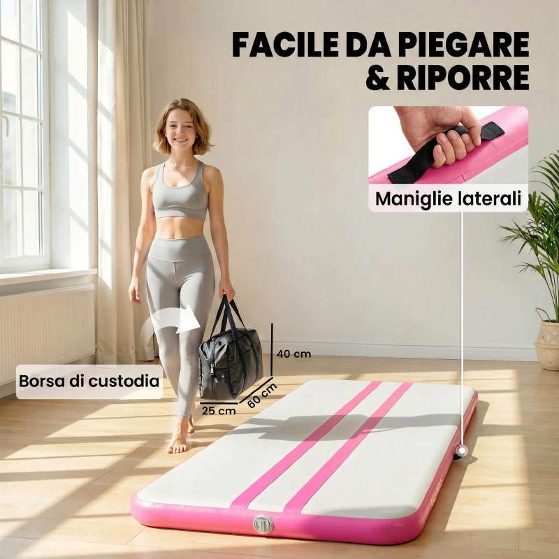 SPORTNOW Tappetino Gonfiabile Ginnastica 2.05 m con Pompa Elettrica e Borsa Trasporto