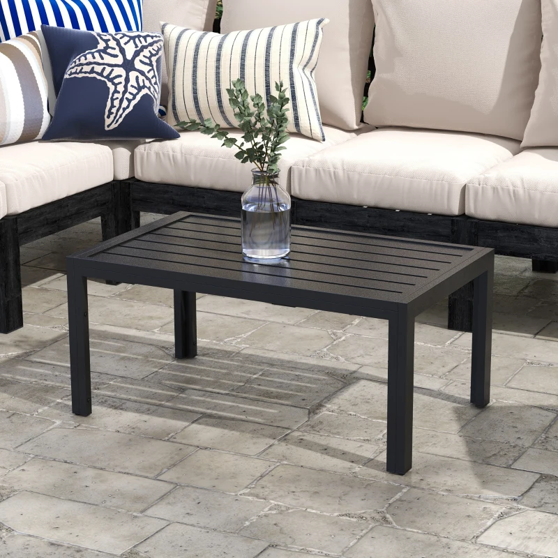 Outsunny Table basse de jardin table d'appoint de patio rectangulaire, cadre en acier, plateau à lattes, 101,5 x 61 x 46 cm, noir
