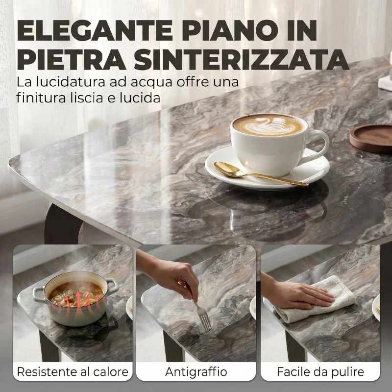 HOMCOM Tavolo 4 Persone, 130x70 cm, Moderno con Piano in Pietra Sinterizzata, Marrone