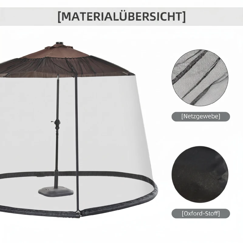 Outsunny, Plasă anti țânțari pentru umbrelă, Pentru Aer Liber, Material tip plasă, Oxford, 300cm x 300cm x 230cm, Negru