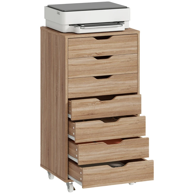Vinsetto Caisson de bureau à roulette meuble rangement bureau avec 7 tiroirs organisateur pour documents, format A4 ou lettres