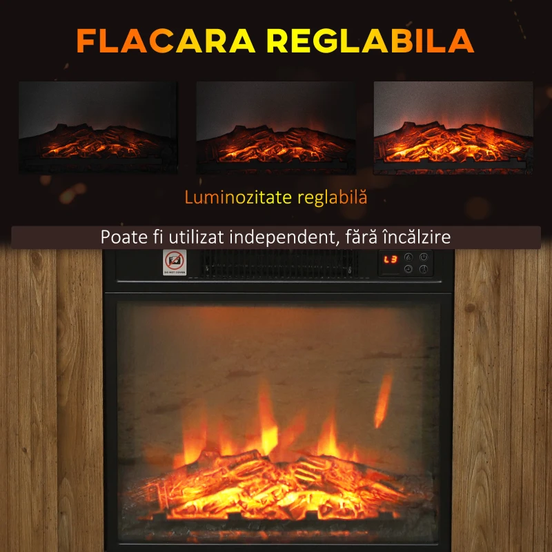 HOMCOM Șemineu Electric 1800W cu Flacără 3D, Timer și Telecomandă, din Lemn, Metal și Sticlă, 81.5x30x76.2 cm, Maro