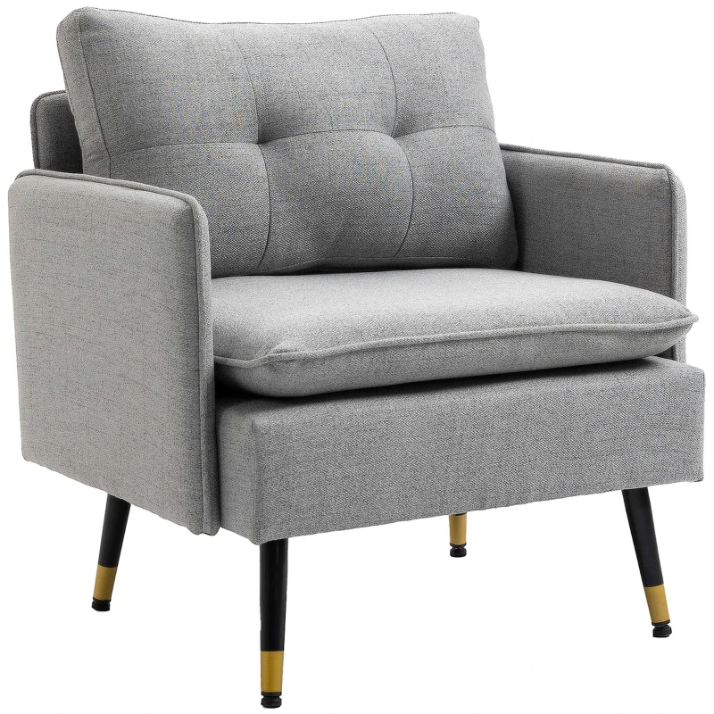 HOMCOM Butaca de Salón con Reposabrazos Asiento Acolchado y Patas de Acero Sofá Individual de Moderno 76x68x80 cm Gris